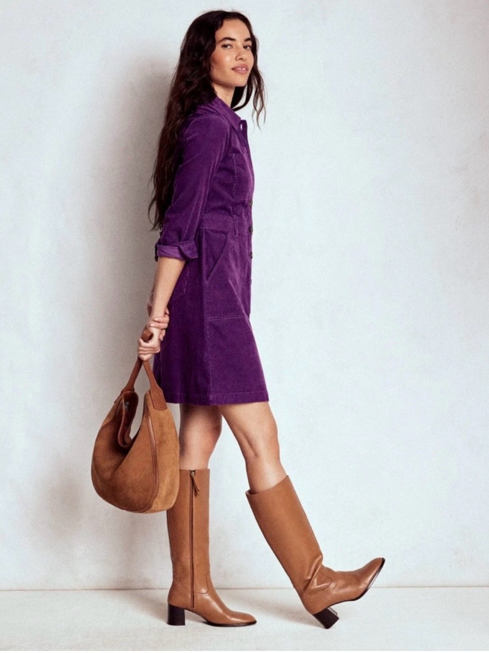 Boden Shirt Dress Amanda Cord Mini Button Up Size US 6P  Viola Purple Pockets
